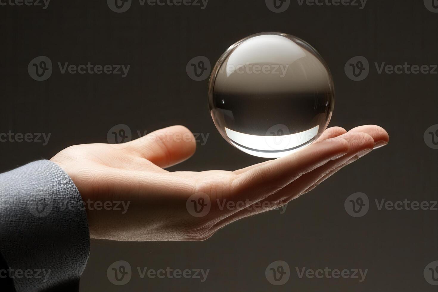 A hand gently holds a translucent bubble, reflecting soft light against a dark background photo
