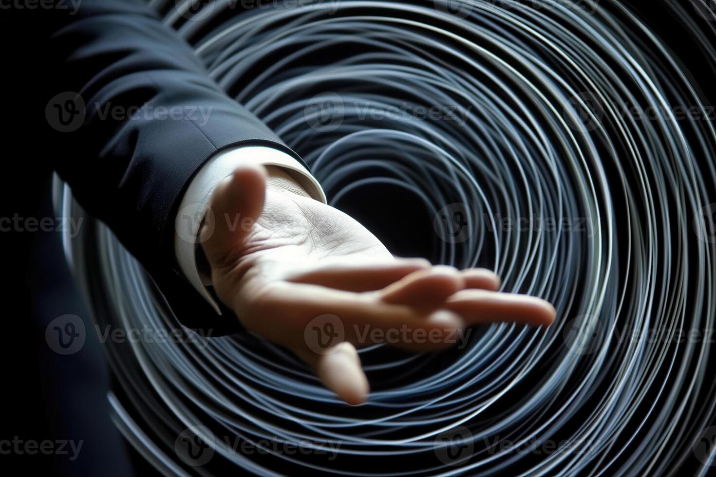 A business professional extending a hand towards a swirling vortex, symbolizing opportunity photo