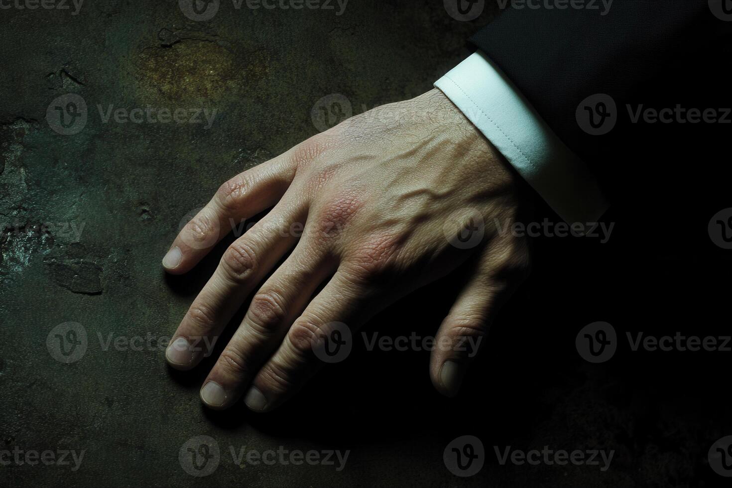 Elegant male hand resting on a textured surface, showcasing details in a dramatic light photo