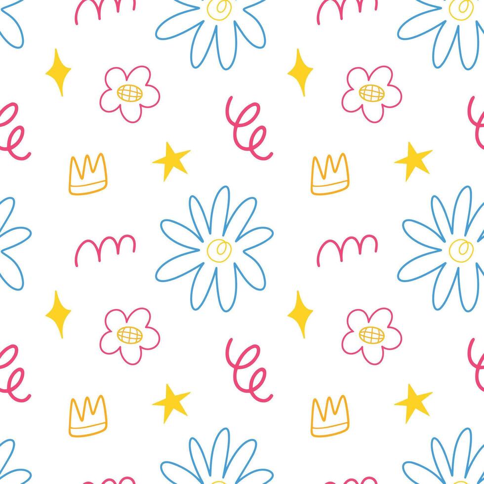 Doodle abstract flower line hand drawn seamless pattern background for wallpaper and wrapping vector