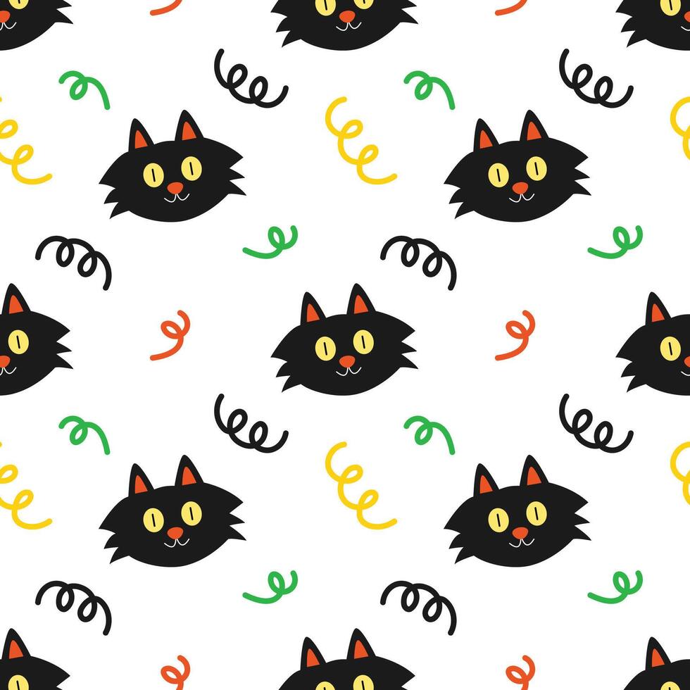 Black cat face cartoon seamless pattern background for wallpaper and wrapping. Halloween concept vector