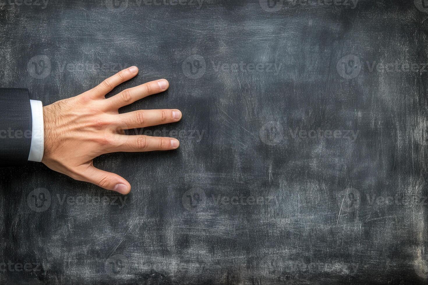 A business professional's hand resting on a chalkboard, symbolizing ideas and creativity photo