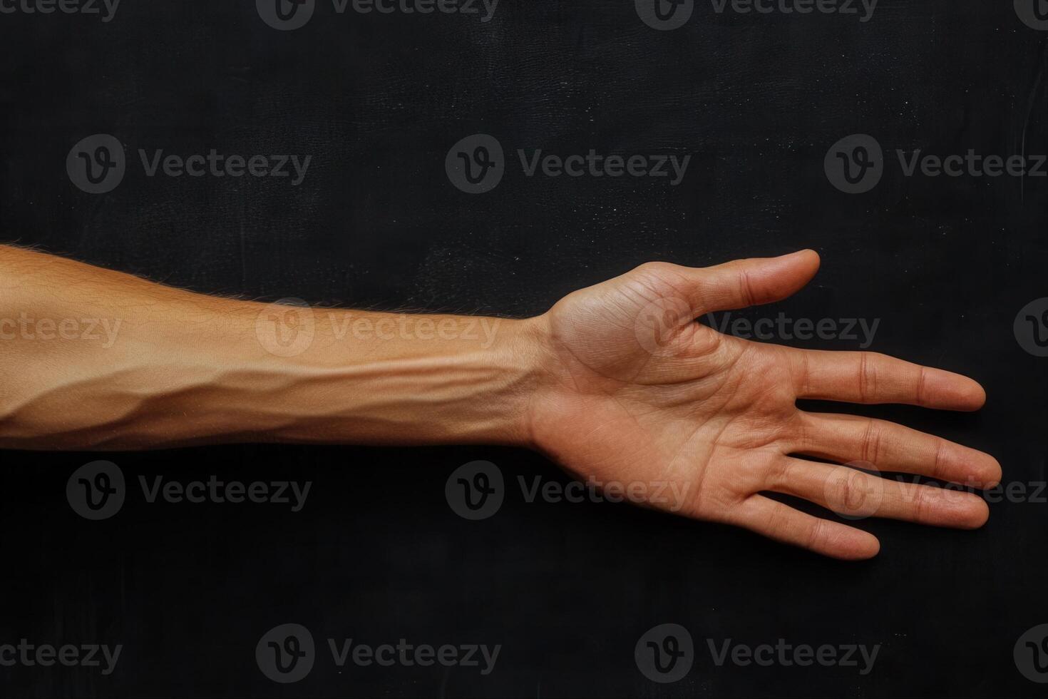 Close-up of a human hand with visible veins against a dark background, showcasing anatomy photo