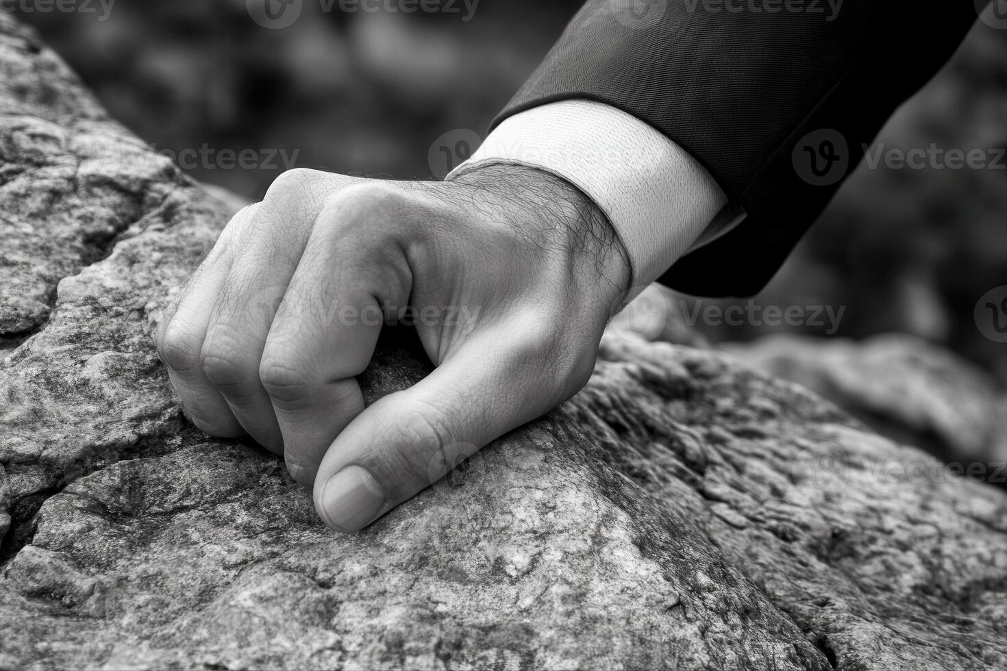 A determined hand gripping a rocky surface, symbolizing perseverance in nature photo