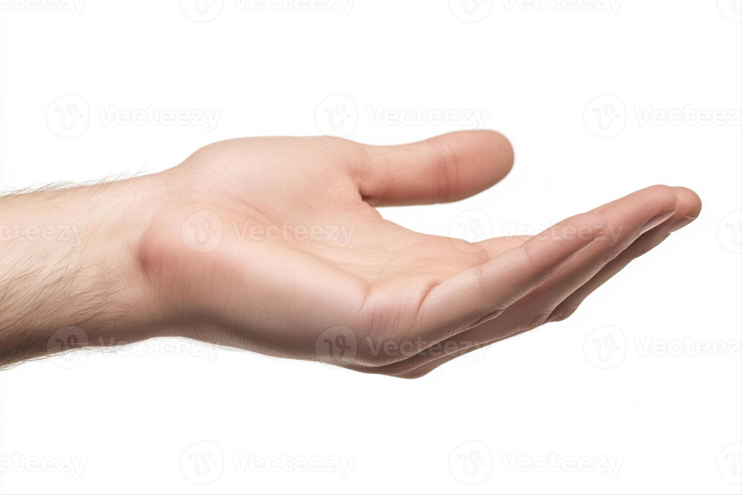 Open hand gesture against a white background, symbolizing offering or requesting help photo
