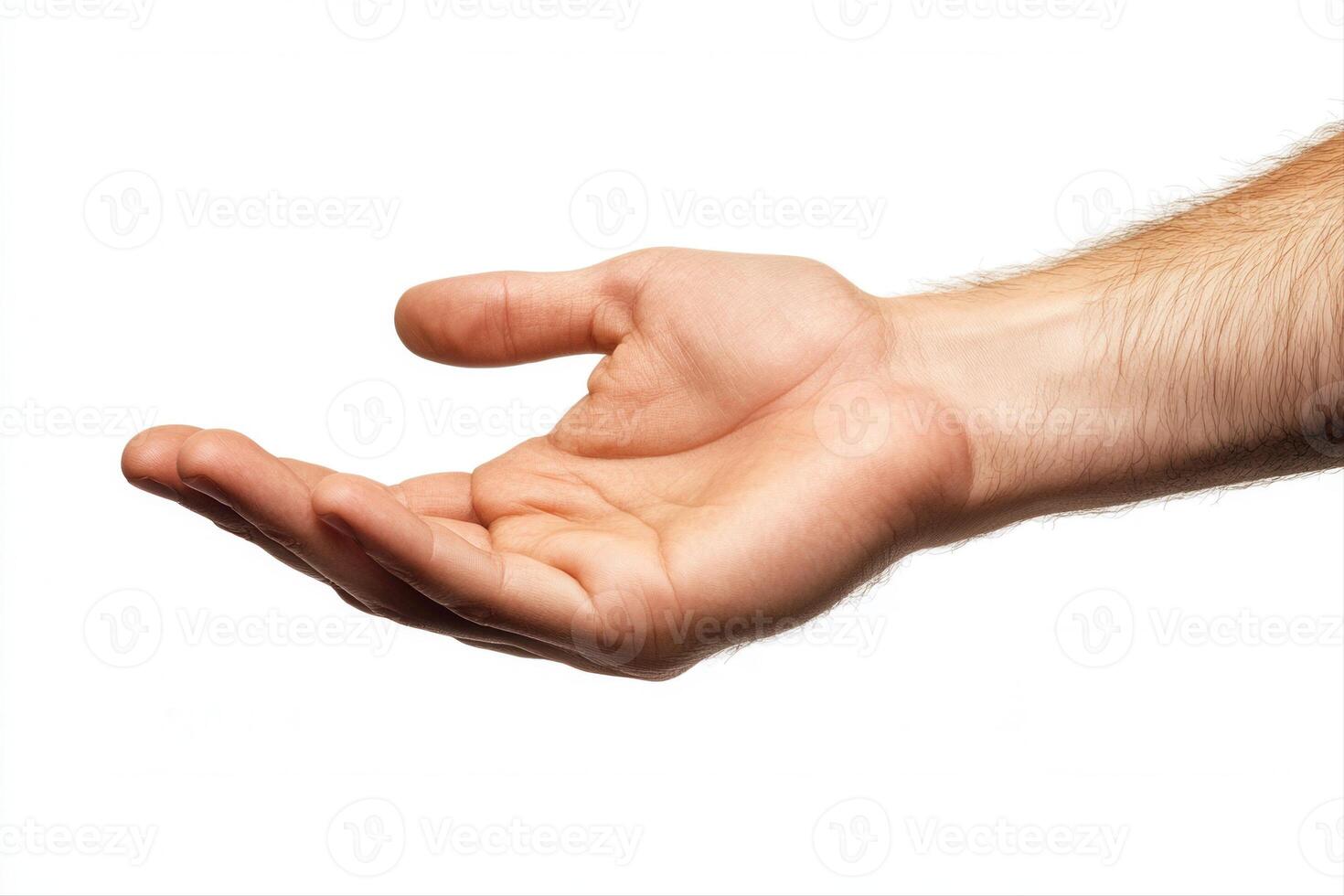 Open hand reaching out against a plain background, symbolizing offering or help photo