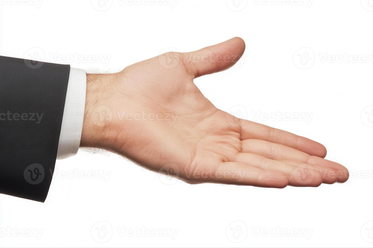 Open hand gesture in a business setting, inviting collaboration or greeting photo
