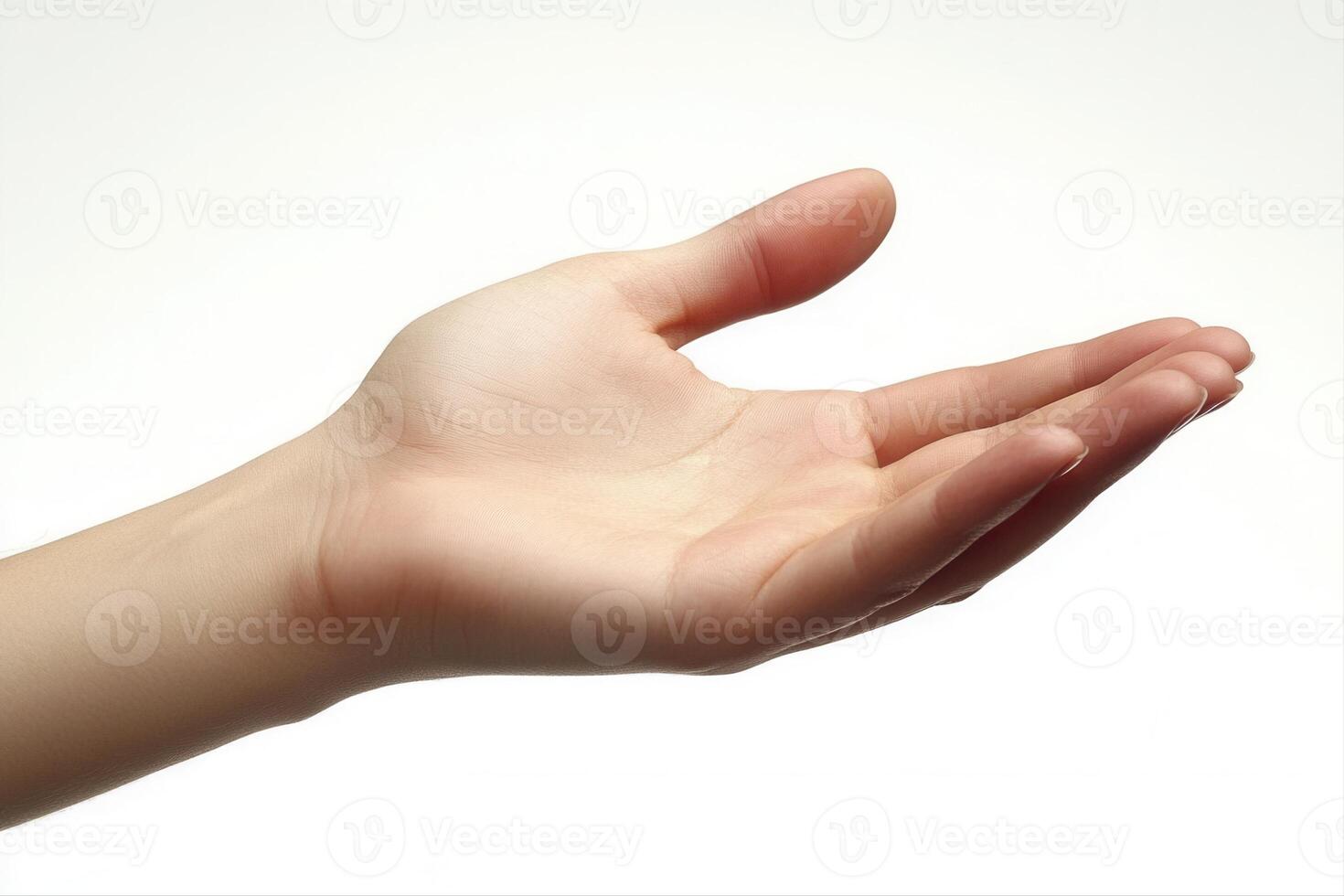 Open hand gesture against a plain background, symbolizing offering or readiness photo