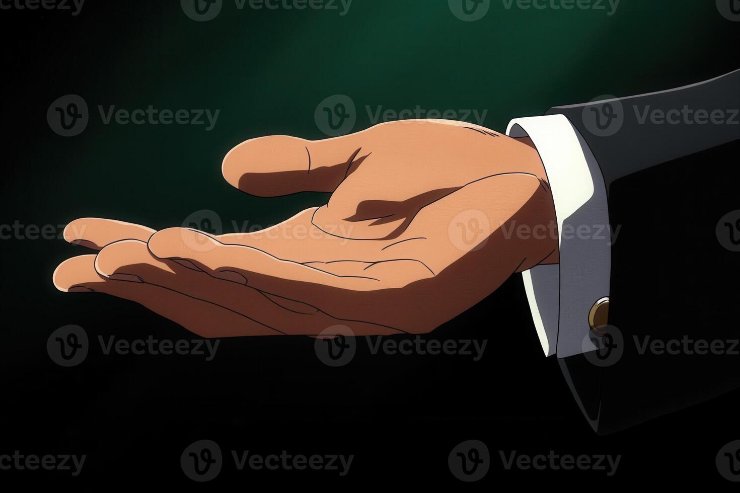 Open hand gesture against a dark background, symbolizing invitation or readiness photo