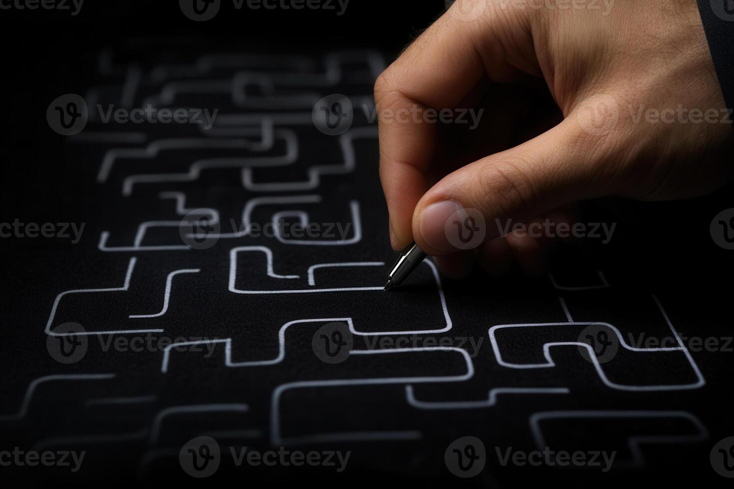 Hand drawing intricate patterns on a dark surface, showcasing creativity and design skills photo