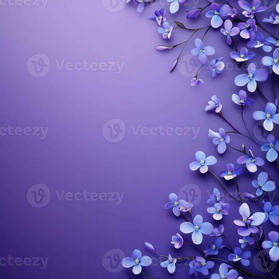 Vibrant purple background adorned with delicate blue flowers, creating a serene atmosphere photo
