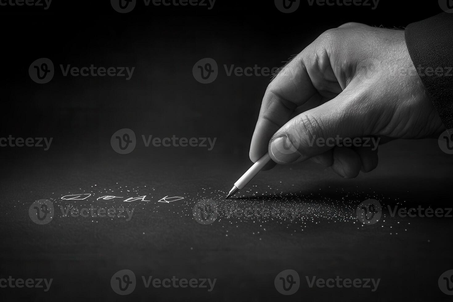 Hand writing on a dark surface with a stylus, creating artistic patterns and textures photo