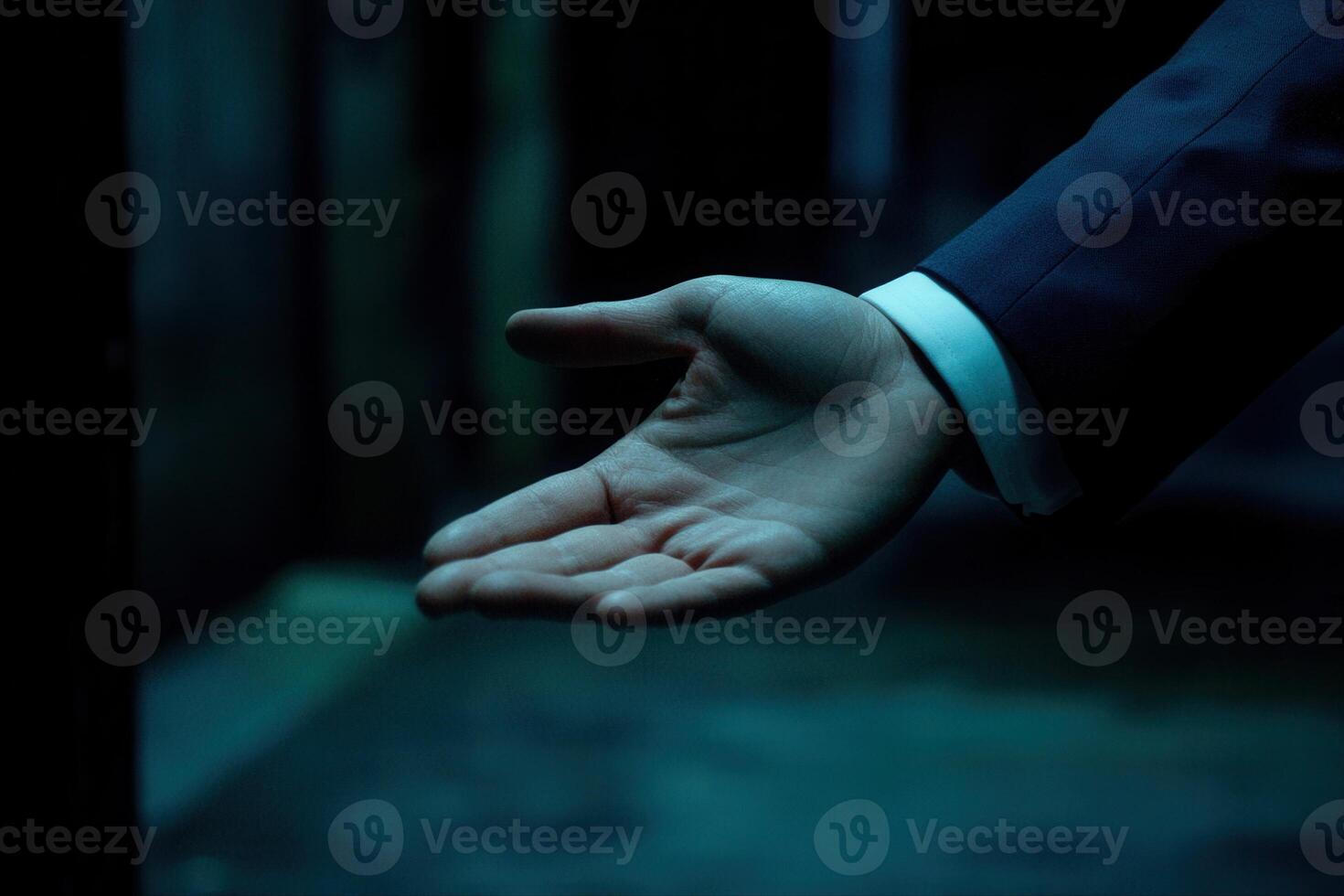Outstretched hand in a dimly lit alley, symbolizing invitation or opportunity photo