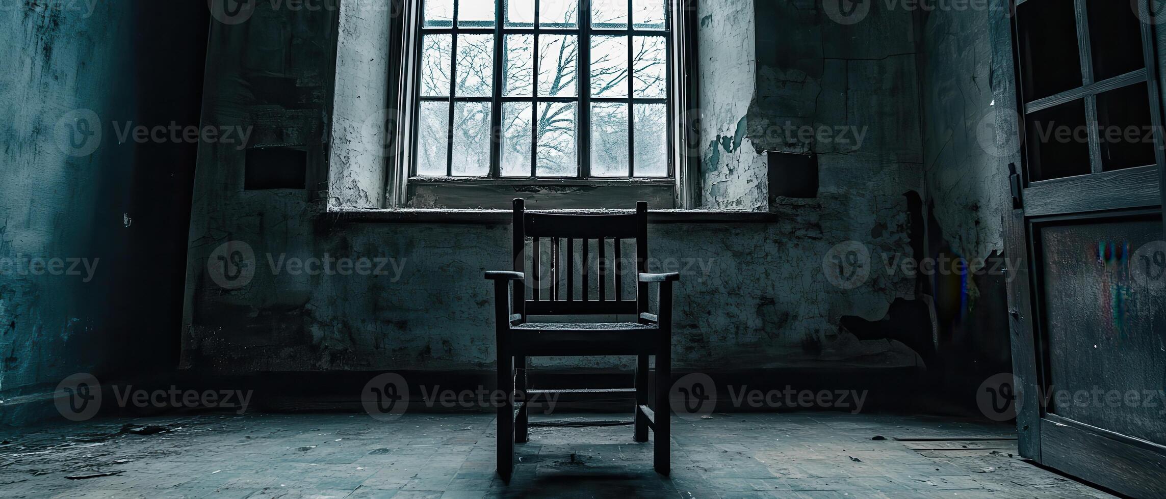 Abandoned Room Chair by Window, Decaying Walls photo
