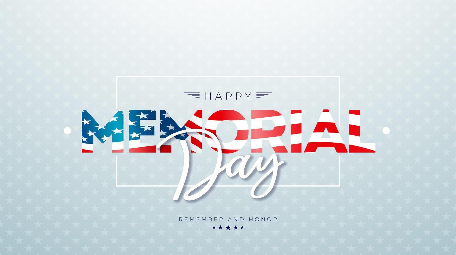USA Memorial Day Banner Illustration with American Flag in Text Label on Light Background. National Veteran Patriotic Celebration Design with Typography Lettering for Flyer, Greeting vector