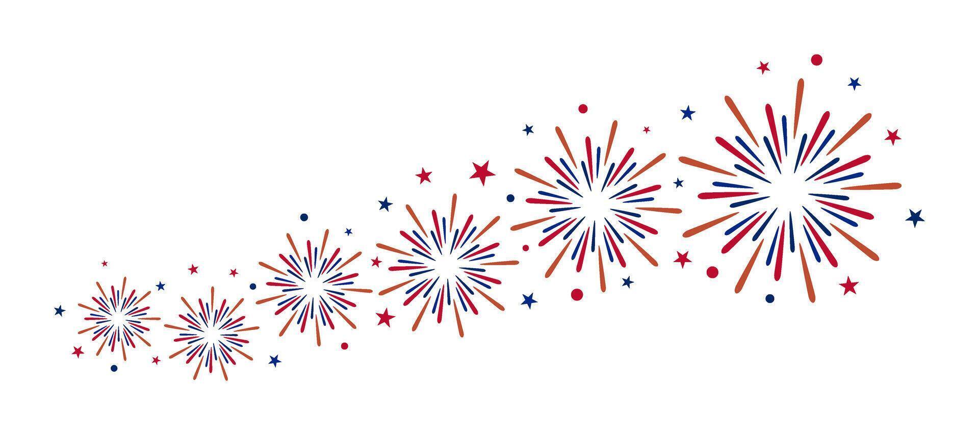 Red and blue fireworks for 4th of July. Set of fireworks with stars and sparks. United states of america independence day fireworks. illustration vector