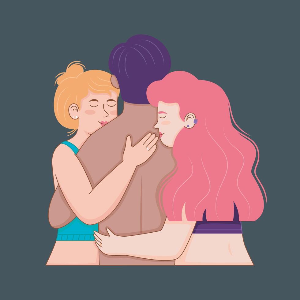 one man with two woman relationship flat design in isolated background vector