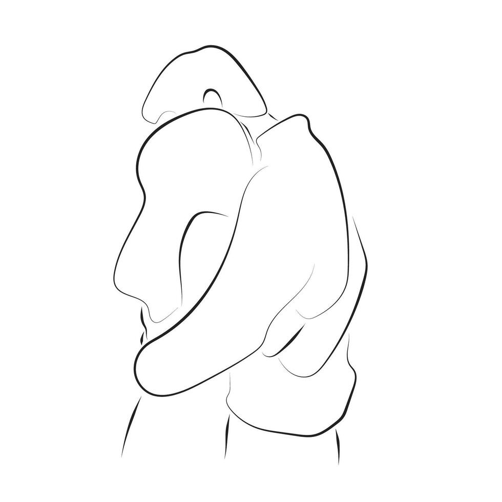 lover hugging each other illustration hand drawn with black lines isolated on white background. vector
