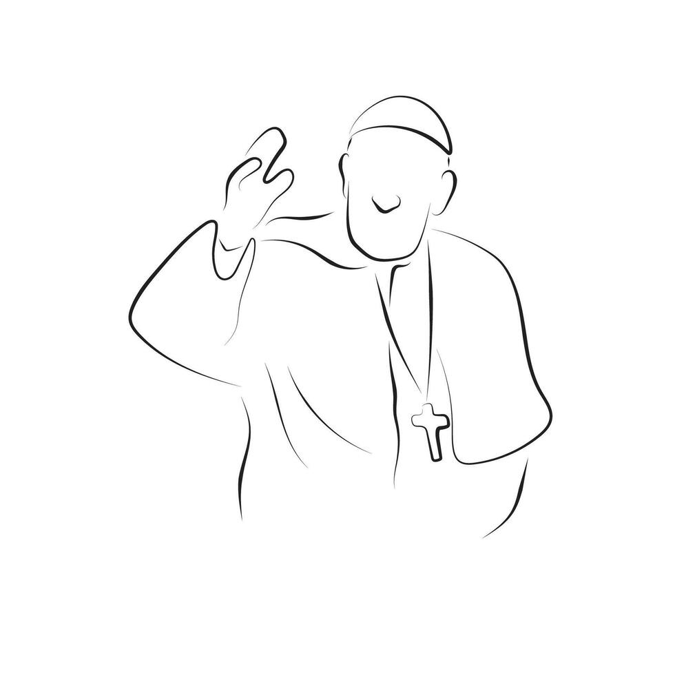 pope blessing illustration hand drawn with black lines isolated on white background. vector
