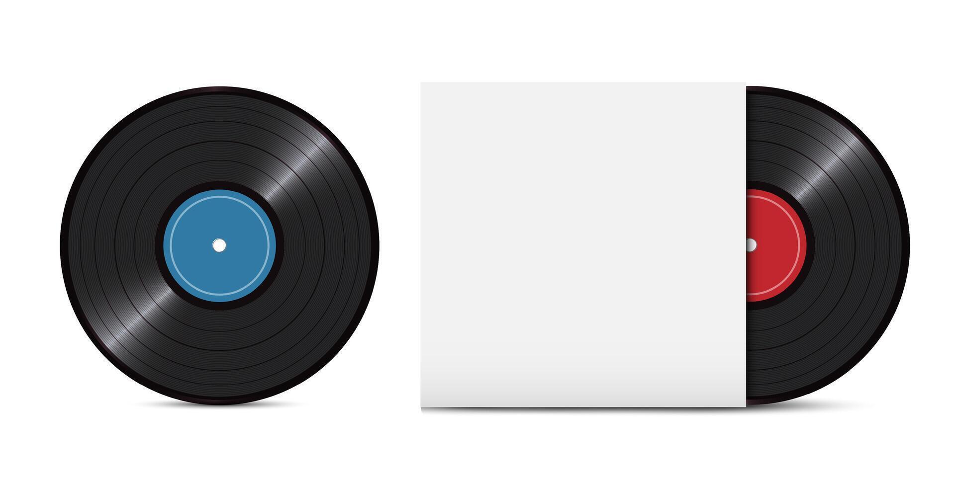 Two realistic vinyl records in paper case,black polyvinyl chloride vector