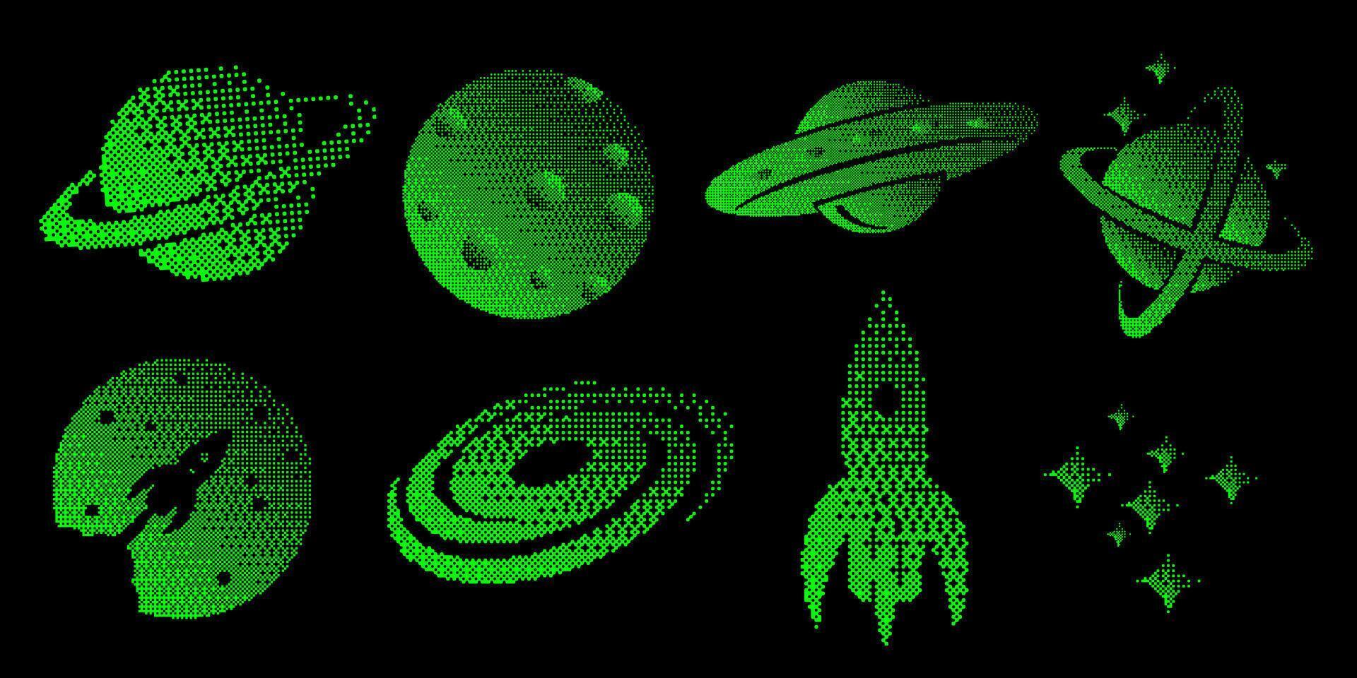 Set of space icon in pixel design style vector