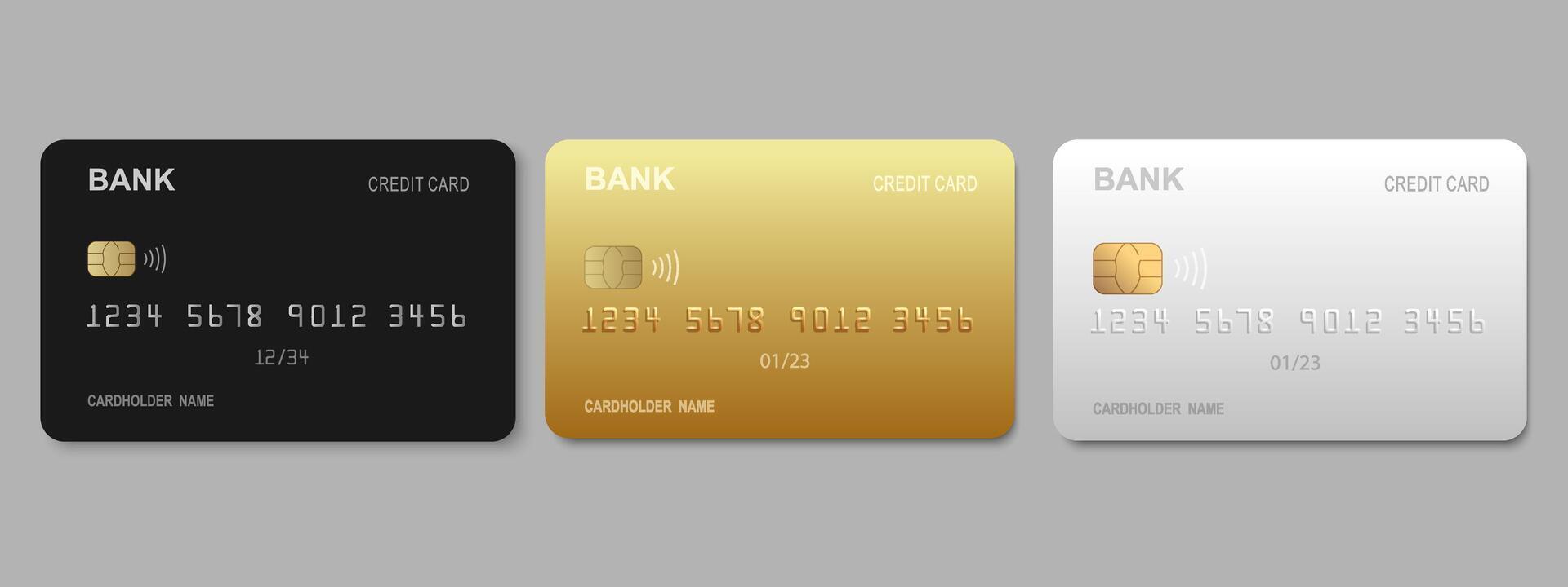 Realistic detailed 3d style different credit debit cards mockups vector