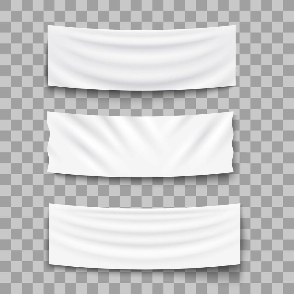 Empty mockup white textile banners with folds vector