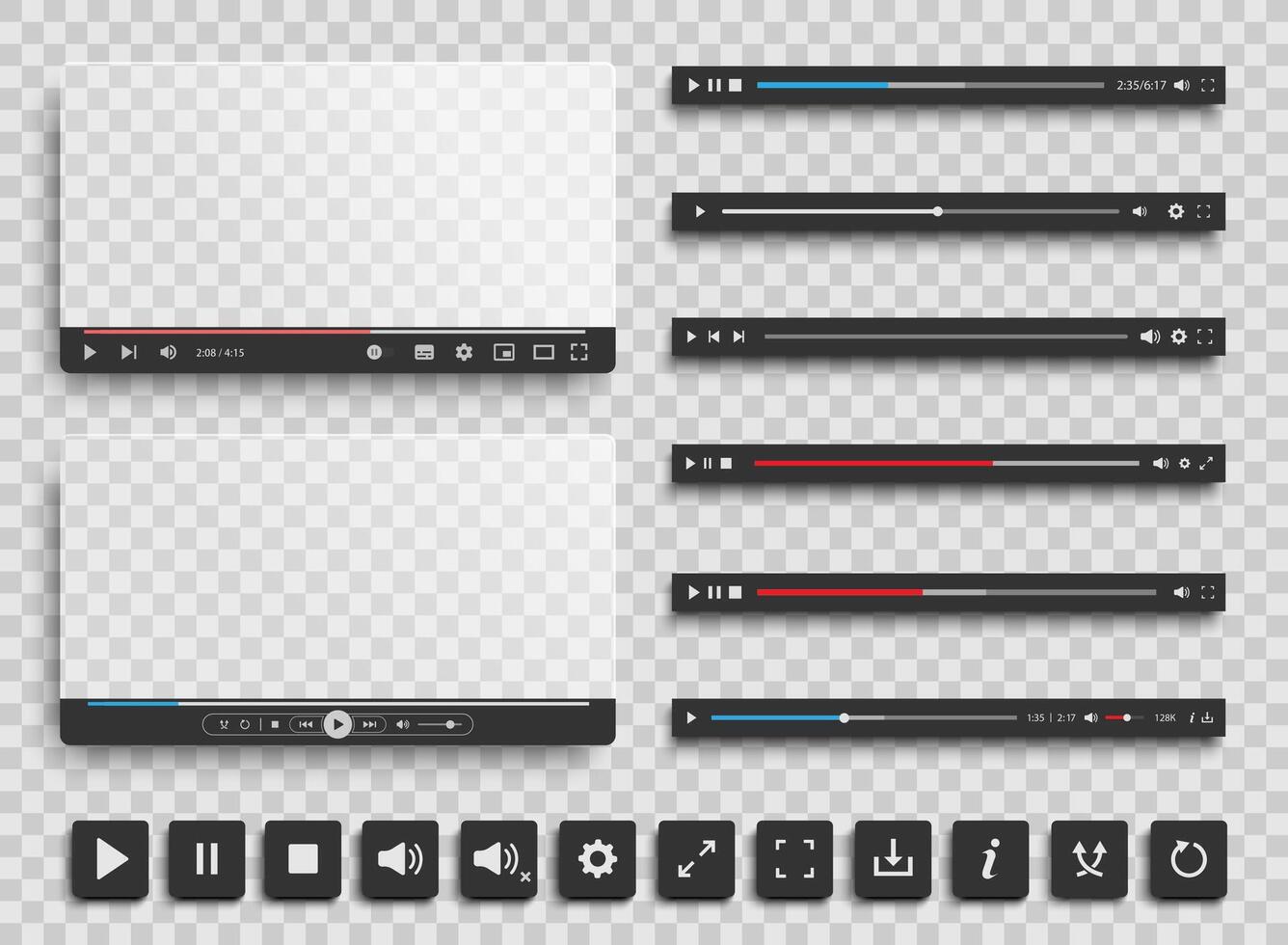 Audio or player progress loading bars, player interface vector