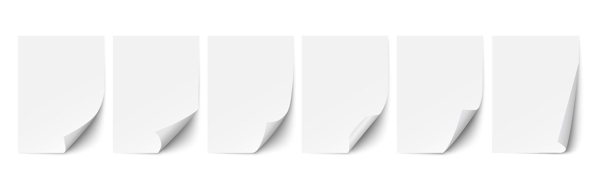 Set of realistic paper page with curly corners vector