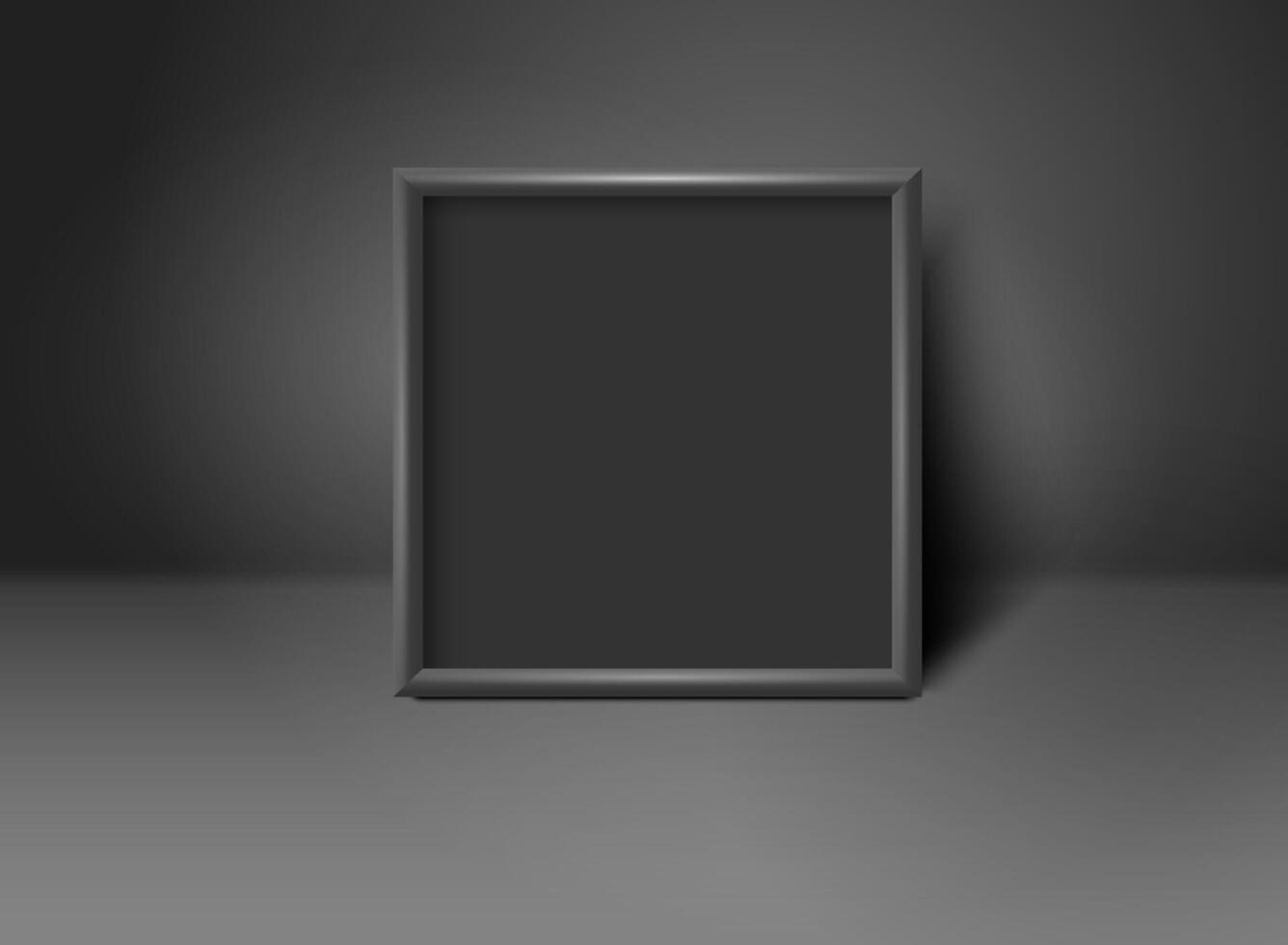 Square blank black frame in black interior vector