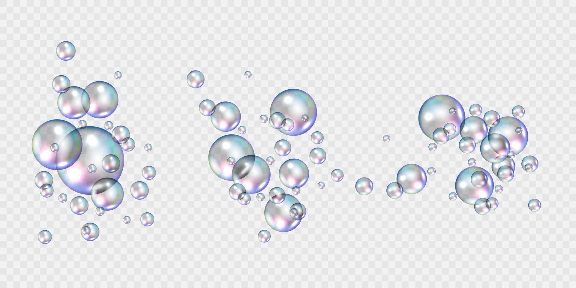 Realistic soap bubbles transparent with rainbow reflection vector