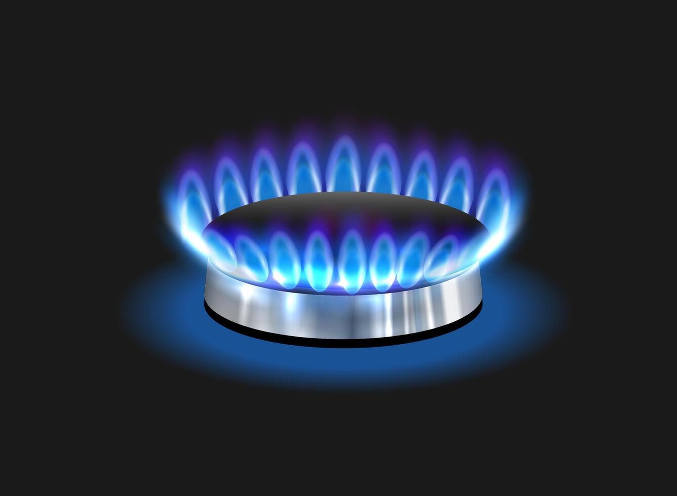 realistic gas flame, gas burner side view vector