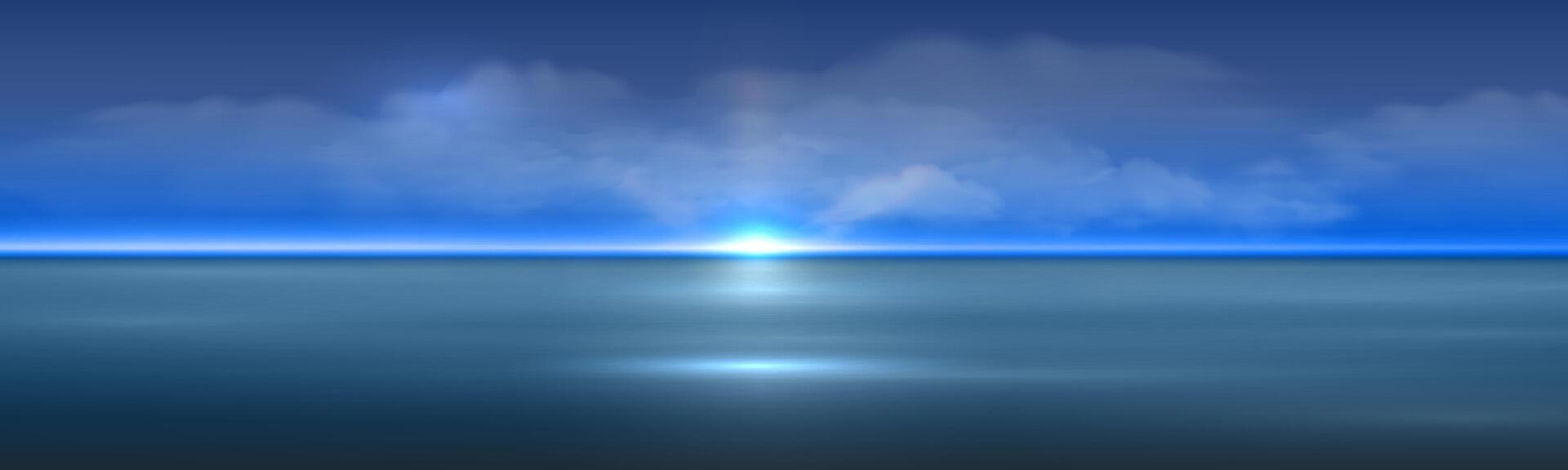 Blue Sunset over Ocean Cloudy Horizon Scenery Relax Calm Ocean vector