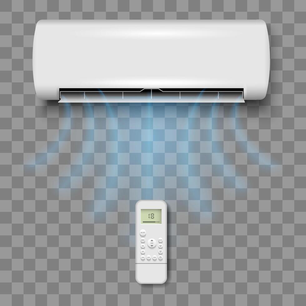Air Conditioner with remote control and cooling flows ,white cooling system, equipment for air cold wind, climate contro vector