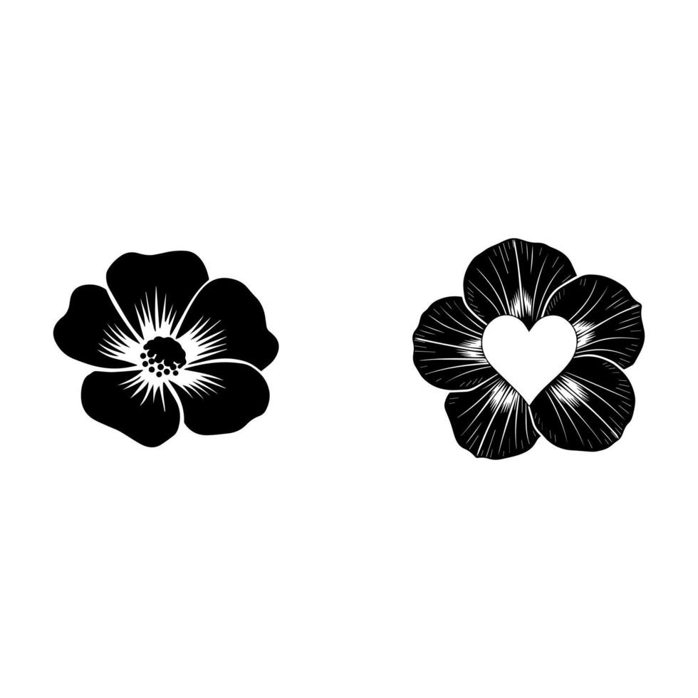 Black and white flowers with a heart in the center vector
