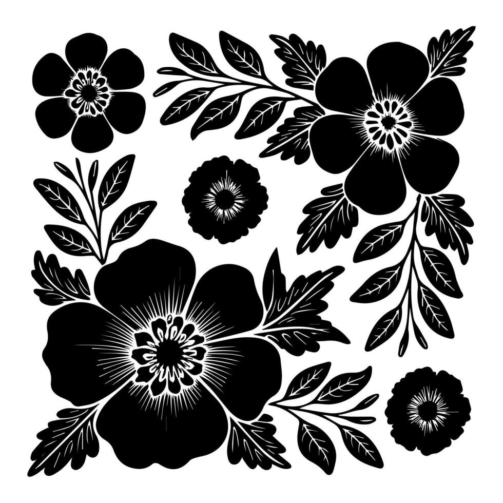A black and white floral design vector