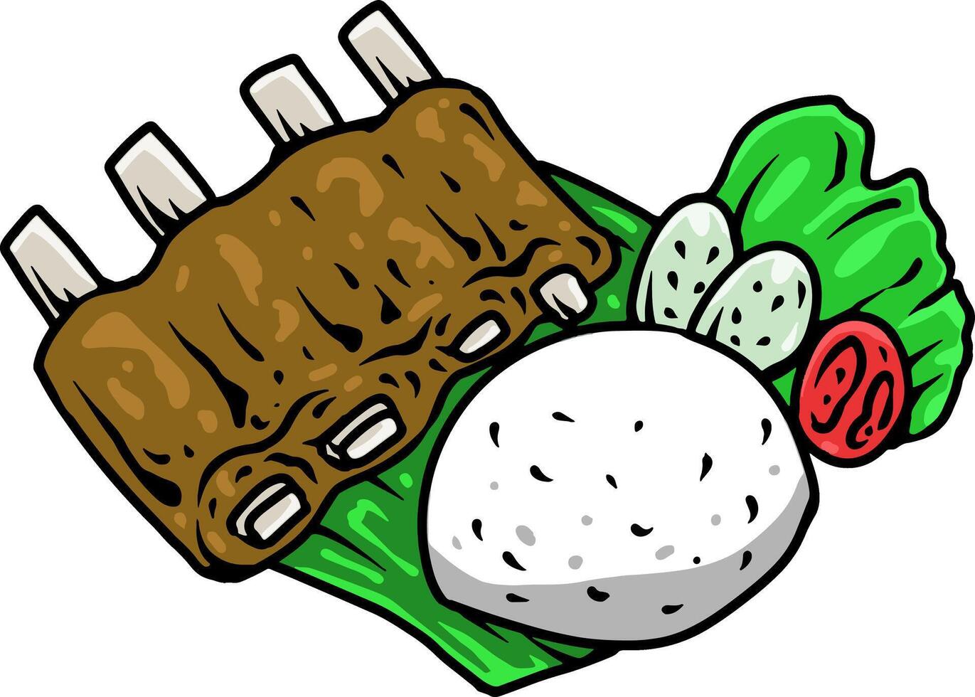 Illustration of Ribs with Rice and Vegetables vector