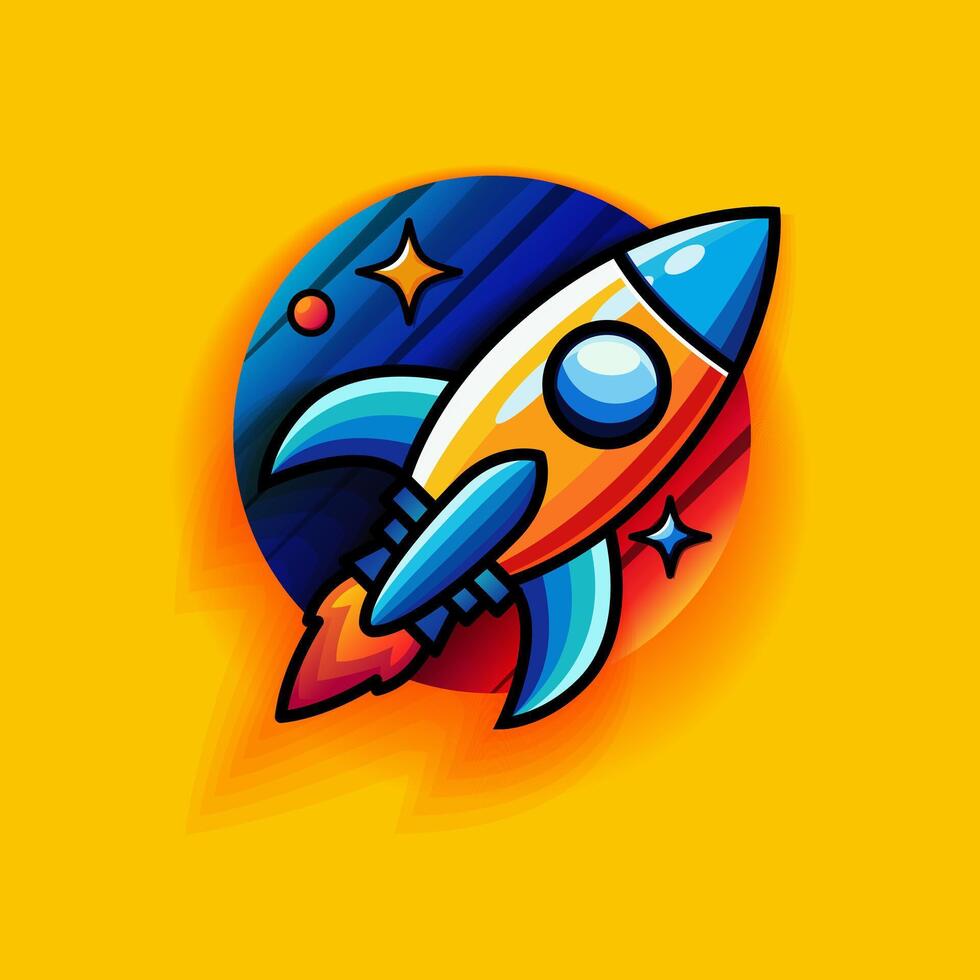 Space rocket launch cartoon icon vector