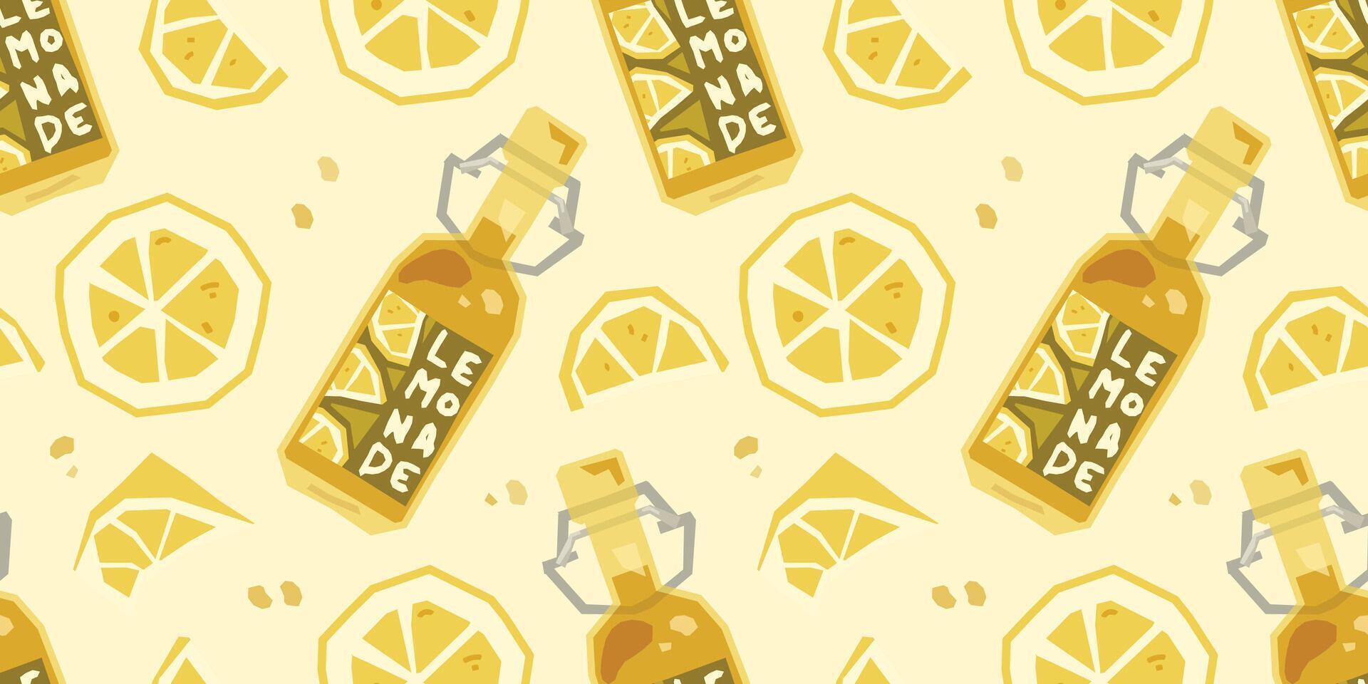 Fresh Lemon Bottle Seamless Pattern vector