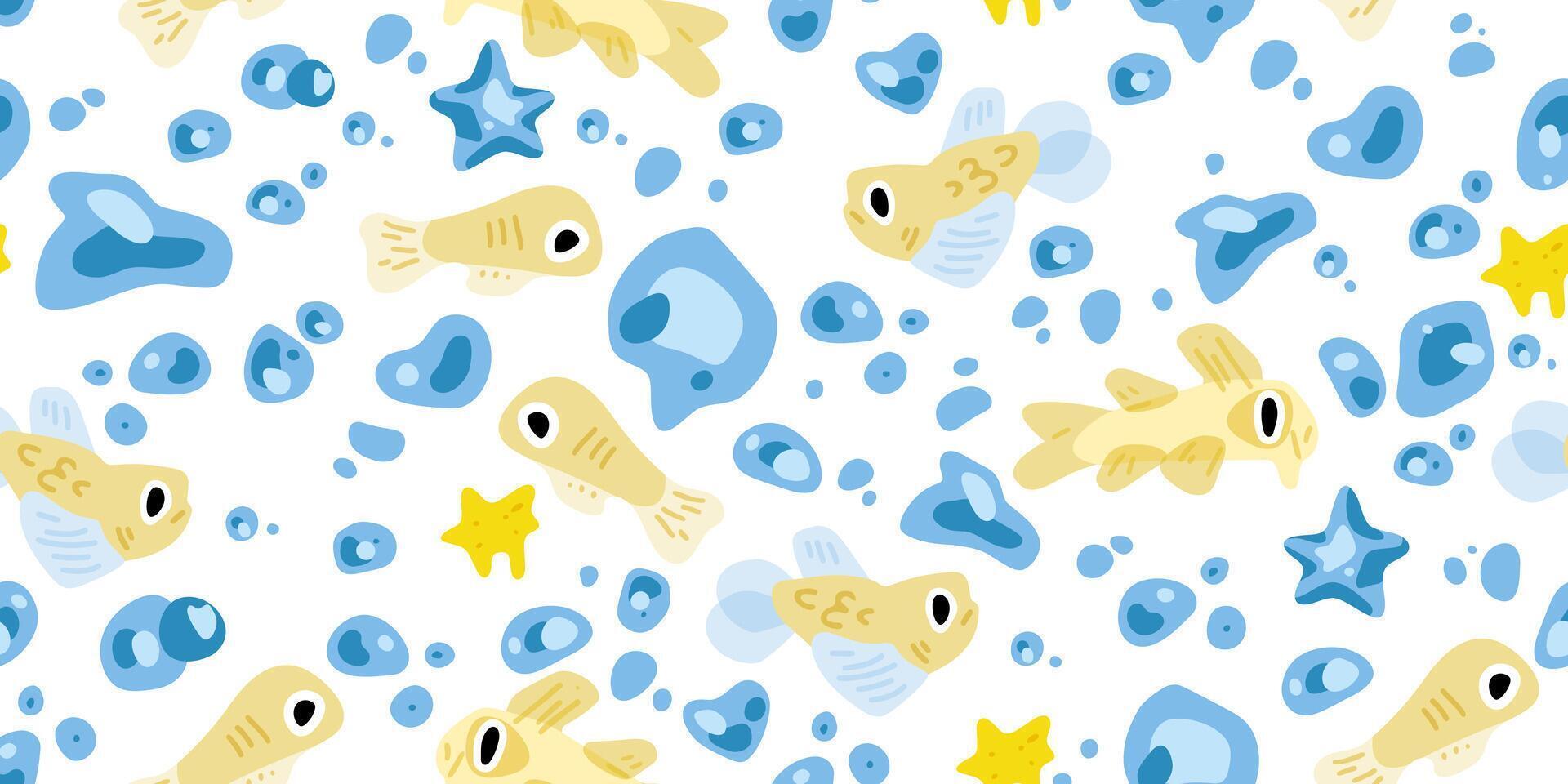 Playful Yellow Fish Bubbles Pattern vector