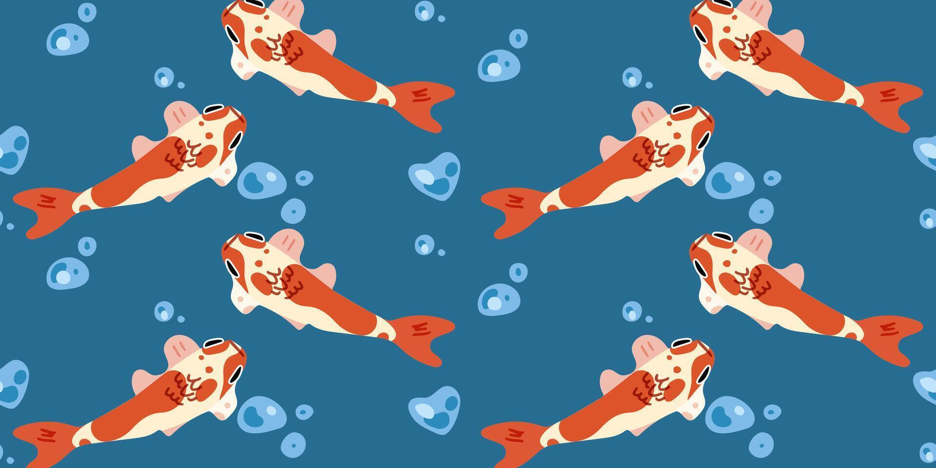 Seamless Koi Fish Bubble Pattern vector