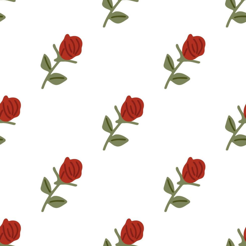 Seamless Red Rosebud Floral Pattern vector