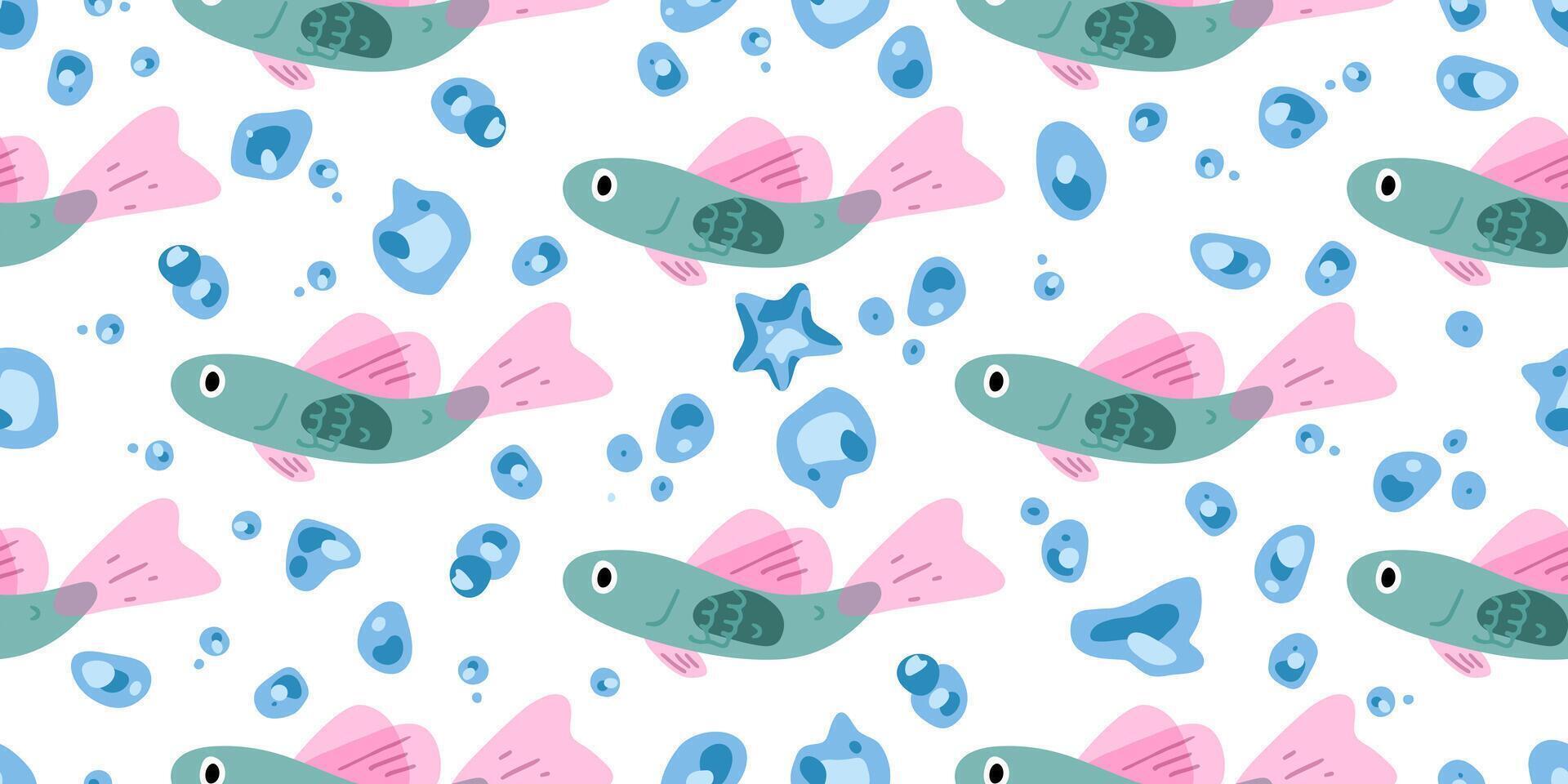 Seamless Tropical Fish Bubble Pattern vector