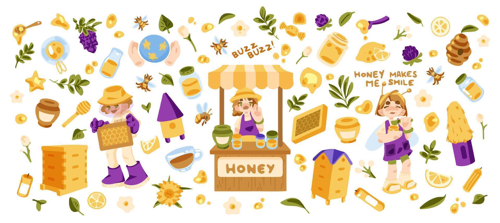 Beekeeping and Honey Set vector