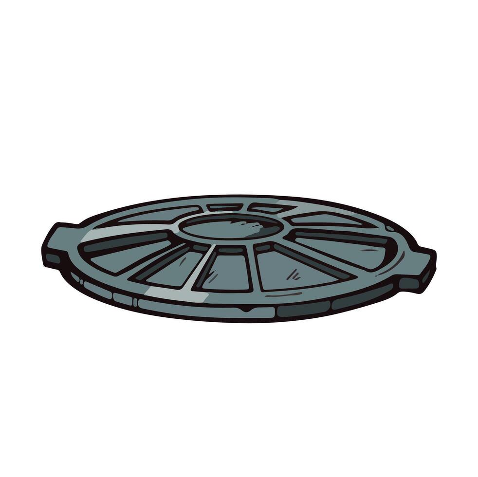 Road manhole, manhole sewerage color illustration hand drawn vector