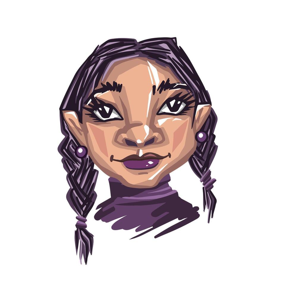 little girl with two braids portrait avatar. illustration vector