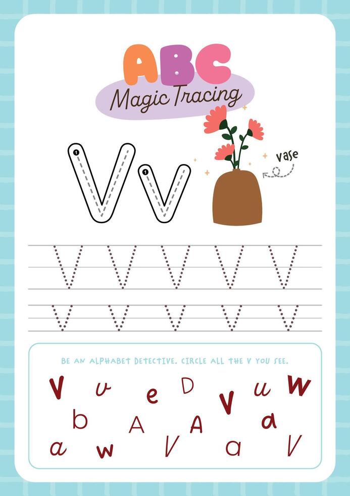 Great Handwriting Practice Worksheet Featuring Cute Kawaii Alphabet Tracing for kids fun learning perfect for preschool and kindergarten to practice handwriting and letter recognition vector