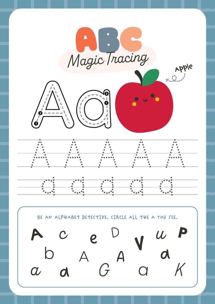 Kawaii Letter Tracing Worksheet for kids fun learning perfect for preschool and kindergarten to practice handwriting and letter recognition vector