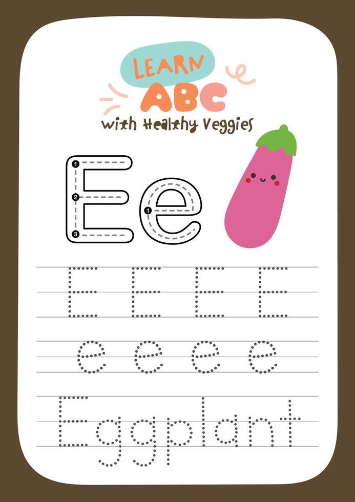 Educational tracing worksheet with healthy vegetables for kids to learn handwriting and veggie recognition through engaging and fun activities vector