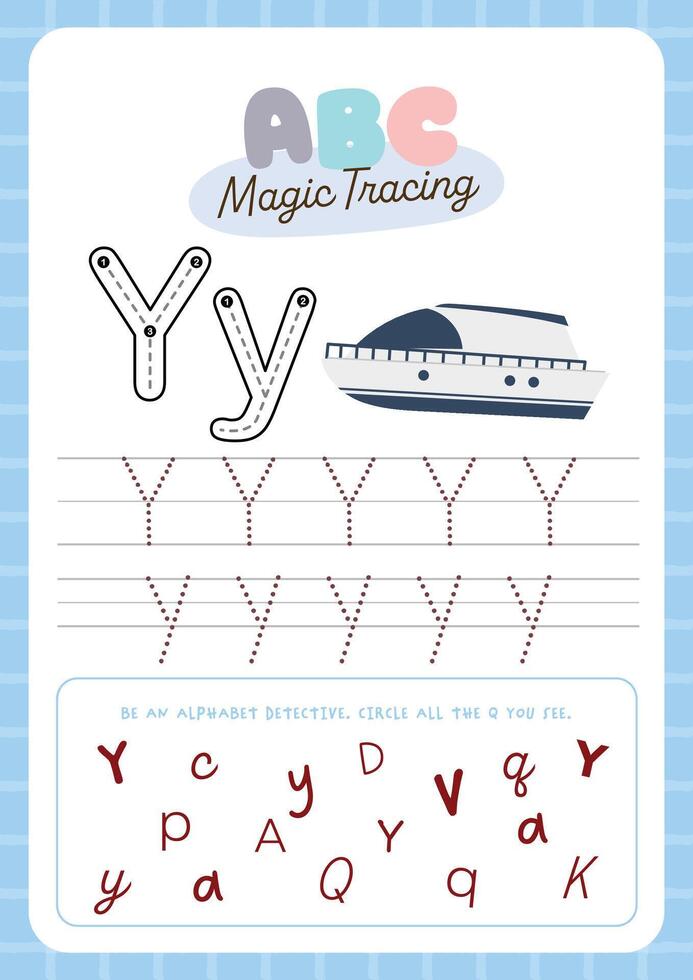 Fun Learning Alphabet Tracing Printable with Kawaii Characters for kids fun learning perfect for preschool and kindergarten to practice handwriting and letter recognition vector